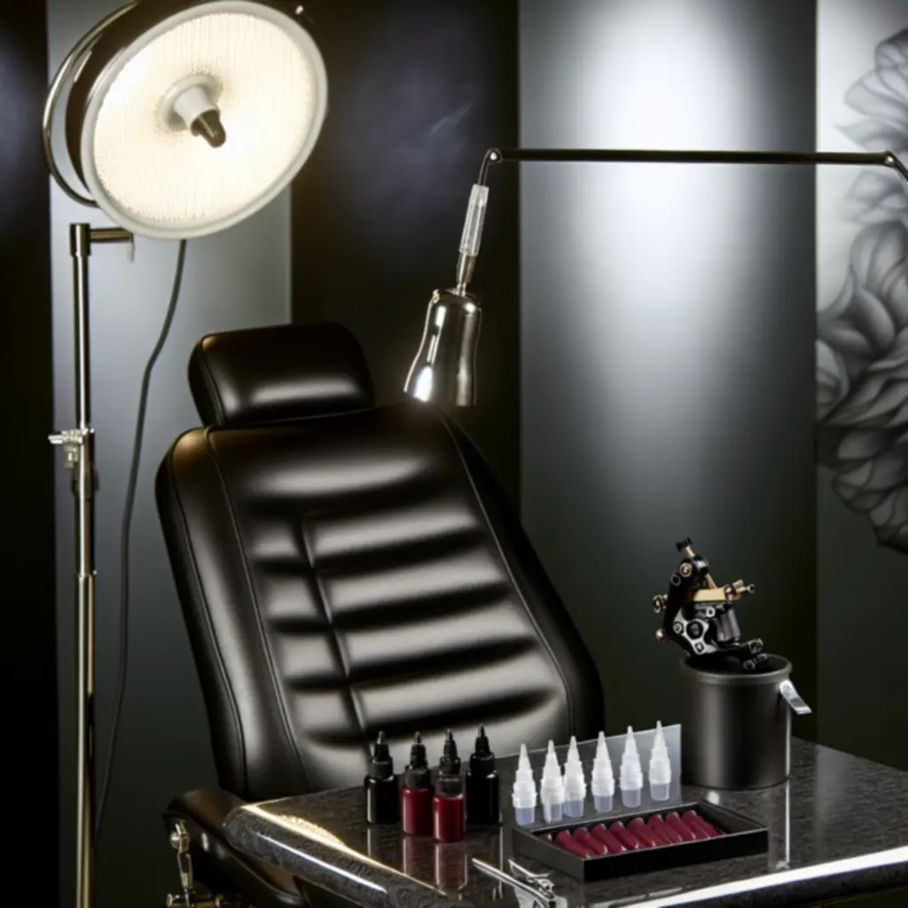 Profesjonalne stanowisko do tatuażu z oświetleniem chirurgicznym i ergonomicznym wyposażeniem